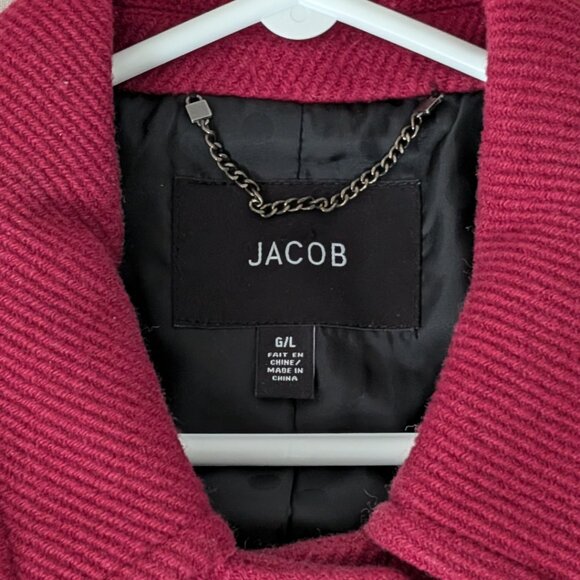 JACOB Wine Red Collared Wool Pleated Jacket Women's Size L - Picture 8 of 13